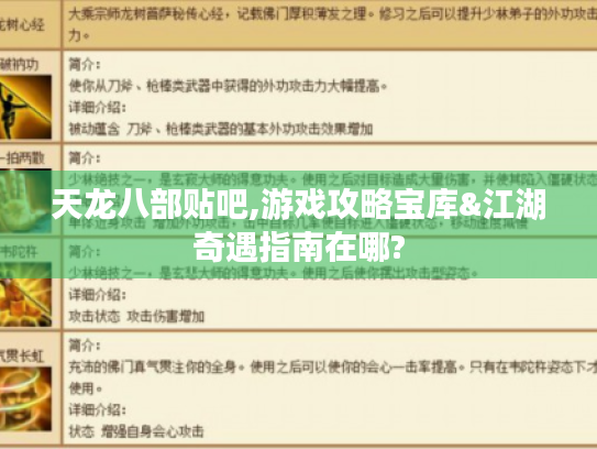 天龙八部贴吧,游戏攻略宝库&江湖奇遇指南在哪? 天龙八部贴吧,游戏攻略宝库&江湖奇遇指南在哪?