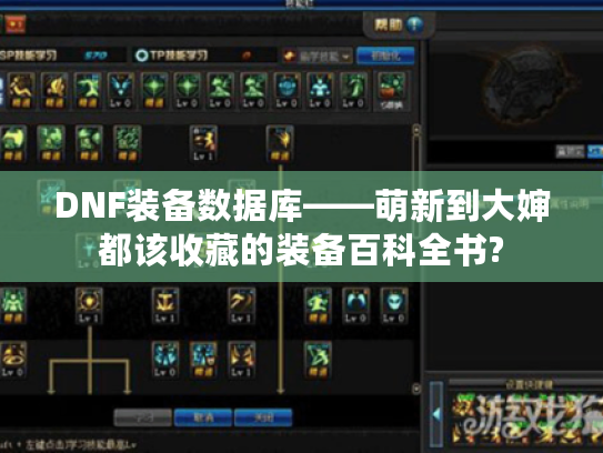 DNF装备数据库——萌新到大婶都该收藏的装备百科全书? DNF装备数据库——萌新到大婶都该收藏的装备百科全书?