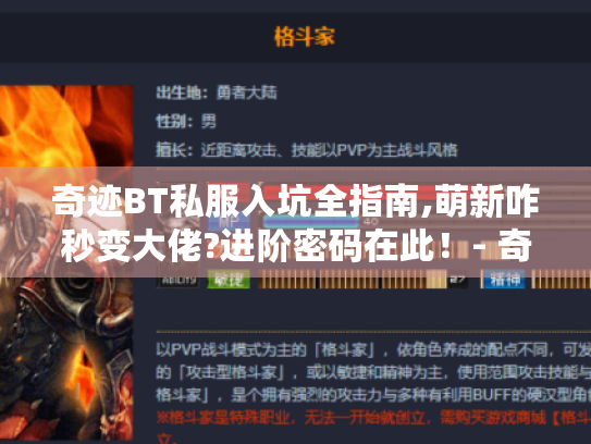 奇迹BT私服入坑全指南,萌新咋秒变大佬?进阶密码在此!- 奇迹BT私服、入坑全指南、萌新、大佬、进阶密码 奇迹BT私服入坑全指南,萌新咋秒变大佬?进阶密码在此!- 奇迹BT私服、入坑全指南、萌新、大佬、进阶密码