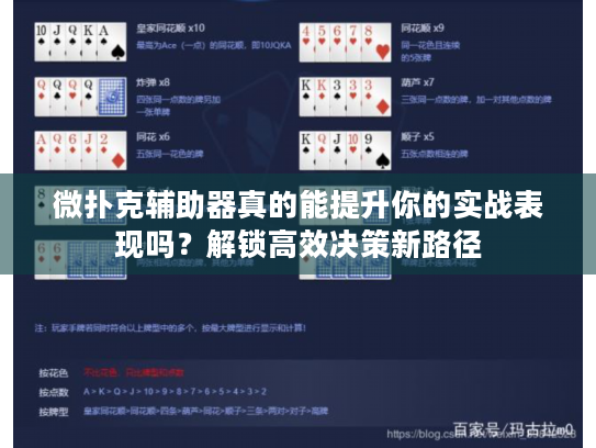 微扑克辅助器真的能提升你的实战表现吗?解锁高效决策新路径 微扑克辅助器真的能提升你的实战表现吗?解锁高效决策新路径