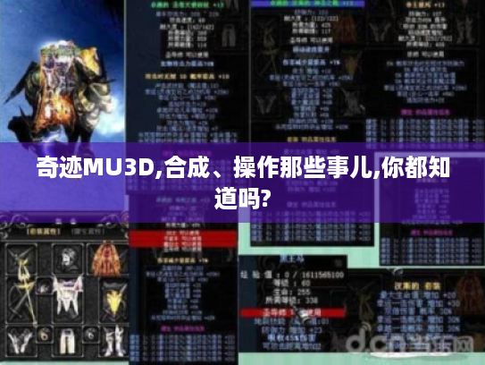 奇迹MU3D,合成、操作那些事儿,你都知道吗? 奇迹MU3D,合成、操作那些事儿,你都知道吗?