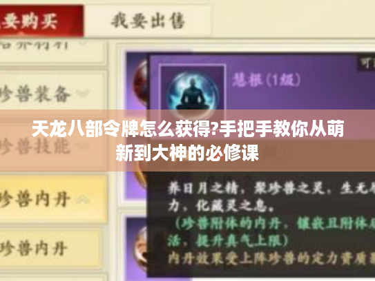 天龙八部令牌怎么获得?手把手教你从萌新到大神的必修课 天龙八部令牌怎么获得?手把手教你从萌新到大神的必修课