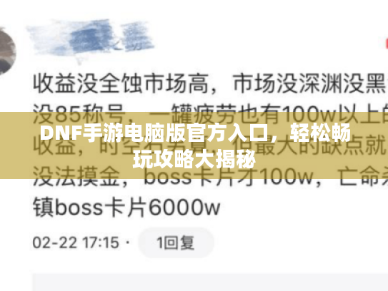 DNF手游电脑版官方入口，轻松畅玩攻略大揭秘