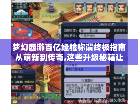 梦幻西游百亿经验称谓终极指南从萌新到传奇,这些升级秘籍让你少走三年弯路! 梦幻西游百亿经验称谓终极指南从萌新到传奇,这些升级秘籍让你少走三年弯路!