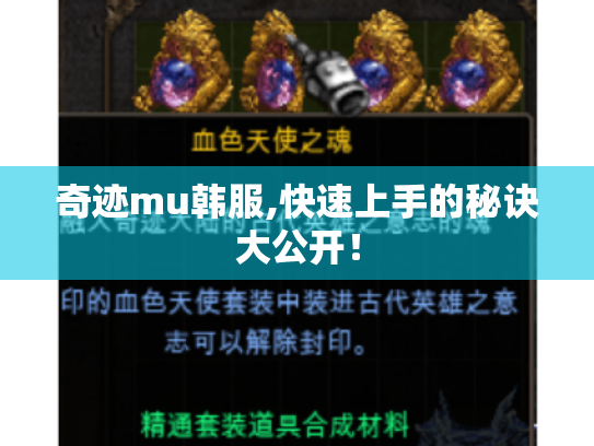 奇迹mu韩服,快速上手的秘诀大公开! 奇迹mu韩服,快速上手的秘诀大公开!