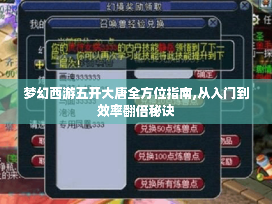 梦幻西游五开大唐全方位指南,从入门到效率翻倍秘诀 梦幻西游五开大唐全方位指南,从入门到效率翻倍秘诀