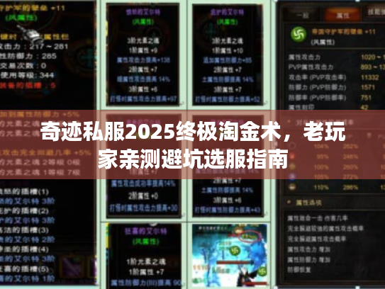 奇迹私服2025终极淘金术，老玩家亲测避坑选服指南