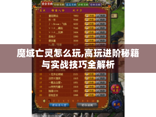 魔域亡灵怎么玩,高玩进阶秘籍与实战技巧全解析
