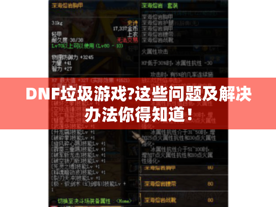 DNF垃圾游戏?这些问题及解决办法你得知道! DNF垃圾游戏?这些问题及解决办法你得知道!