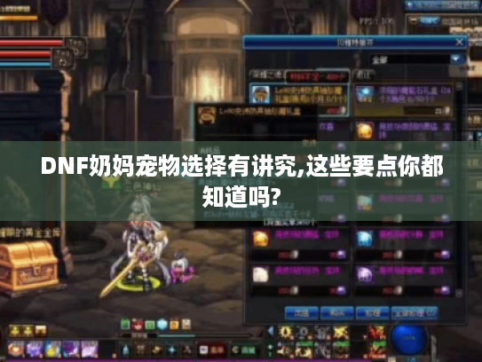 DNF奶妈宠物选择有讲究,这些要点你都知道吗? DNF奶妈宠物选择有讲究,这些要点你都知道吗?