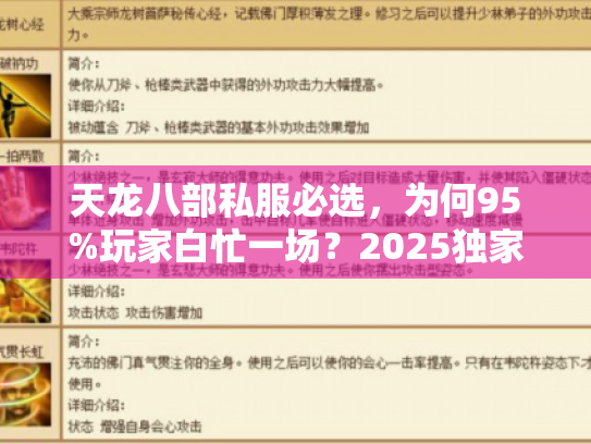 天龙八部私服必选,为何95%玩家白忙一场?2025独家捷径大曝光 天龙八部私服必选,为何95%玩家白忙一场?2025独家捷径大曝光