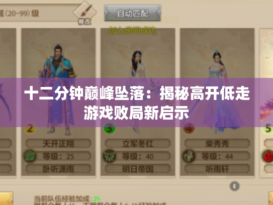 十二分钟巅峰坠落：揭秘高开低走游戏败局新启示