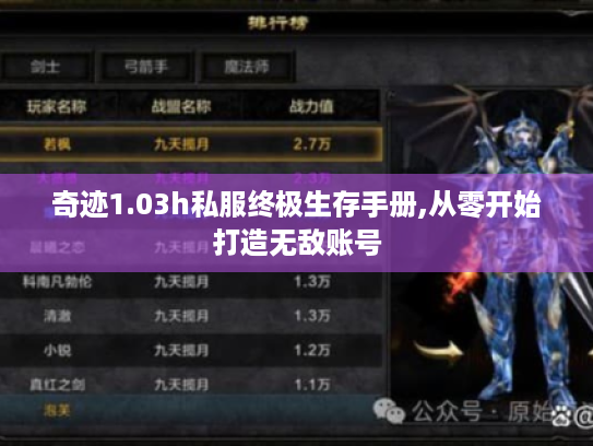 奇迹1.03h私服终极生存手册,从零开始打造无敌账号 奇迹1.03h私服终极生存手册,从零开始打造无敌账号
