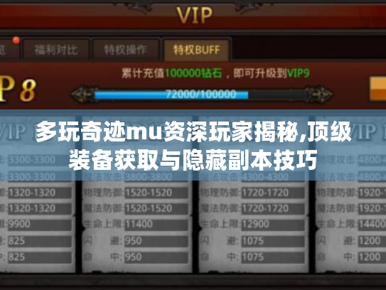 多玩奇迹mu资深玩家揭秘,顶级装备获取与隐藏副本技巧