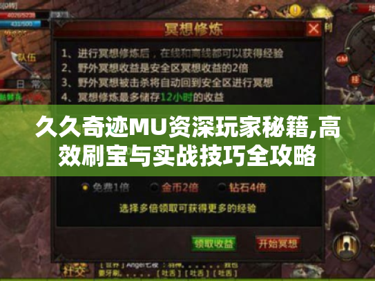 久久奇迹MU资深玩家秘籍,高效刷宝与实战技巧全攻略