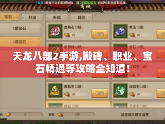 天龙八部2手游,搬砖、职业、宝石精通等攻略全知道! 天龙八部2手游,搬砖、职业、宝石精通等攻略全知道!