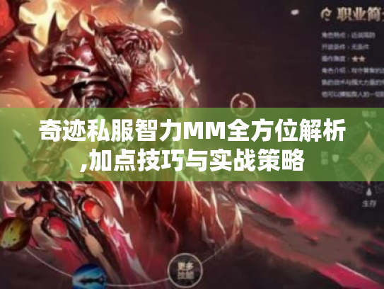 奇迹私服智力MM全方位解析,加点技巧与实战策略 奇迹私服智力MM全方位解析,加点技巧与实战策略