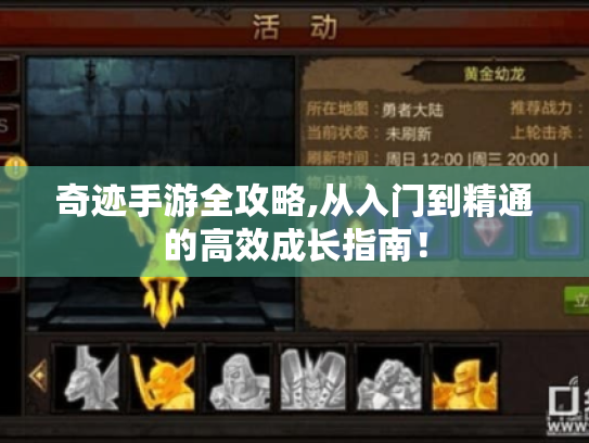 奇迹手游全攻略,从入门到精通的高效成长指南! 奇迹手游全攻略,从入门到精通的高效成长指南!