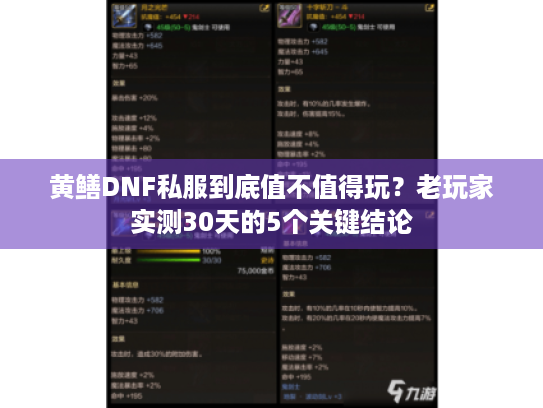 黄鳝DNF私服到底值不值得玩?老玩家实测30天的5个关键结论 黄鳝DNF私服到底值不值得玩?老玩家实测30天的5个关键结论