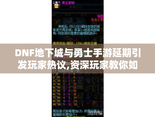 DNF地下城与勇士手游延期引发玩家热议,资深玩家教你如何破局 DNF地下城与勇士手游延期引发玩家热议,资深玩家教你如何破局