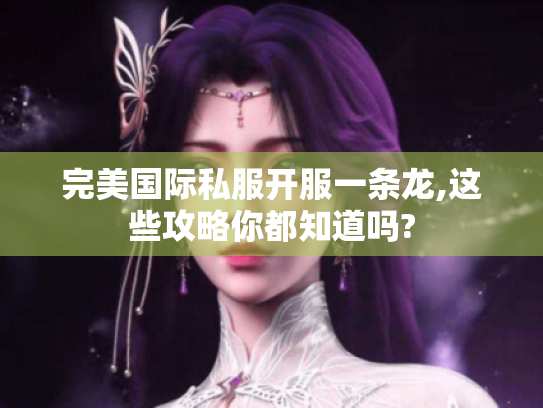 完美国际私服开服一条龙,这些攻略你都知道吗?