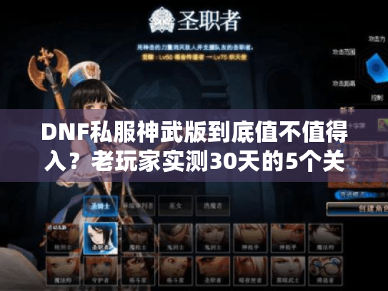 DNF私服神武版到底值不值得入？老玩家实测30天的5个关键结论