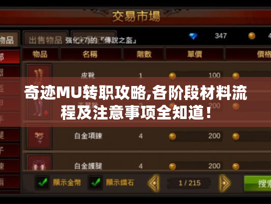 奇迹MU转职攻略,各阶段材料流程及注意事项全知道! 奇迹MU转职攻略,各阶段材料流程及注意事项全知道!