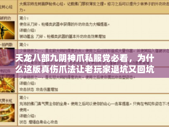 天龙八部九阴神爪私服党必看，为什么这版真伤爪法让老玩家退坑又回坑？