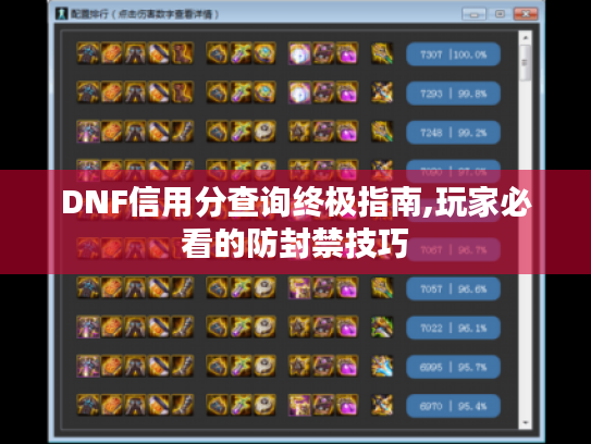 DNF信用分查询终极指南,玩家必看的防封禁技巧 DNF信用分查询终极指南,玩家必看的防封禁技巧