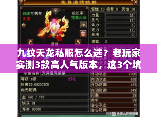 九纹天龙私服怎么选？老玩家实测3款高人气版本，这3个坑千万别踩！