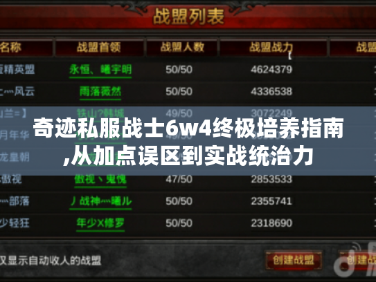 奇迹私服战士6w4终极培养指南,从加点误区到实战统治力 奇迹私服战士6w4终极培养指南,从加点误区到实战统治力