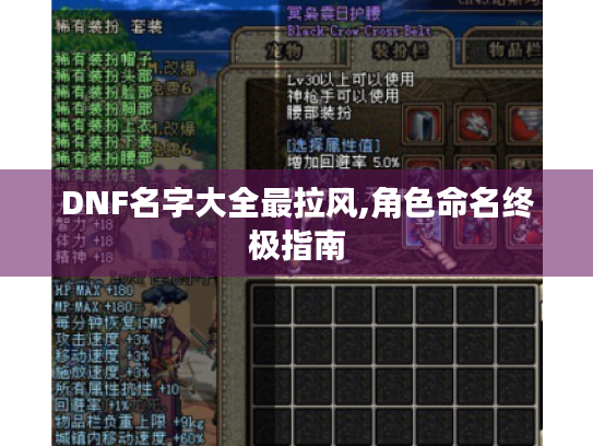 DNF名字大全最拉风,角色命名终极指南 DNF名字大全最拉风,角色命名终极指南