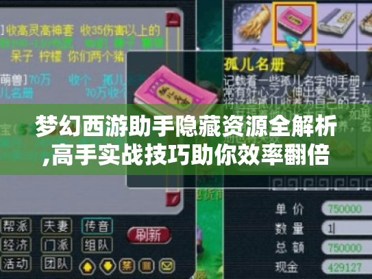 梦幻西游助手隐藏资源全解析,高手实战技巧助你效率翻倍