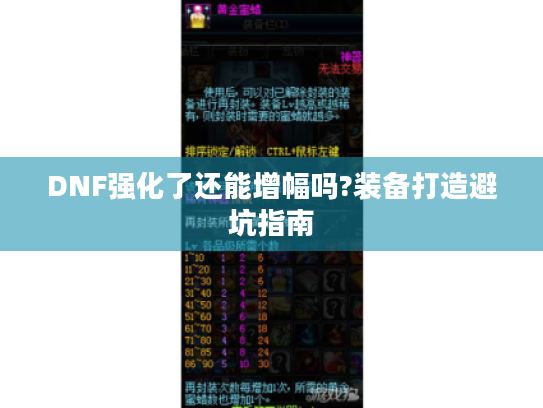 DNF强化了还能增幅吗?装备打造避坑指南 DNF强化了还能增幅吗?装备打造避坑指南