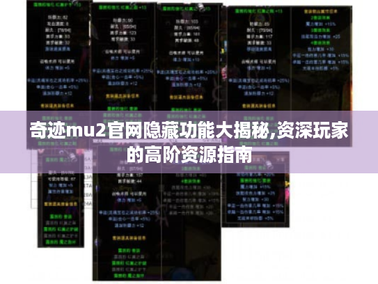 奇迹mu2官网隐藏功能大揭秘,资深玩家的高阶资源指南 奇迹mu2官网隐藏功能大揭秘,资深玩家的高阶资源指南