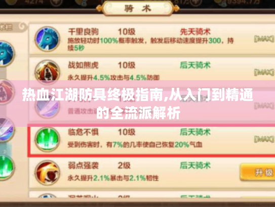 热血江湖防具终极指南,从入门到精通的全流派解析 热血江湖防具终极指南,从入门到精通的全流派解析