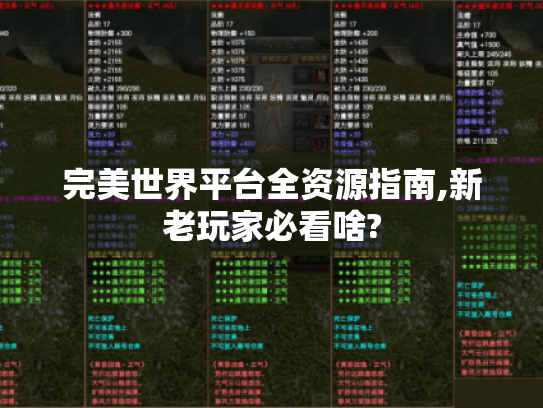 完美世界平台全资源指南,新老玩家必看啥? 完美世界平台全资源指南,新老玩家必看啥?