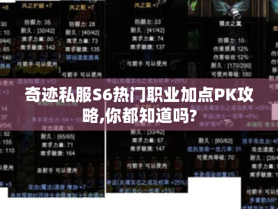 奇迹私服S6热门职业加点PK攻略,你都知道吗? 奇迹私服S6热门职业加点PK攻略,你都知道吗?