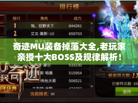 奇迹MU装备掉落大全,老玩家亲授十大BOSS及规律解析! 奇迹MU装备掉落大全,老玩家亲授十大BOSS及规律解析!