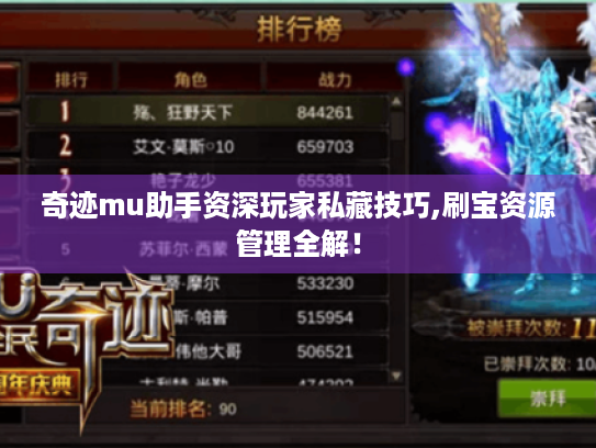 奇迹mu助手资深玩家私藏技巧,刷宝资源管理全解! 奇迹mu助手资深玩家私藏技巧,刷宝资源管理全解!