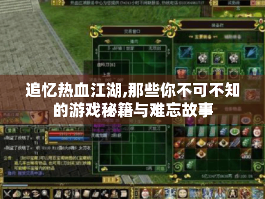 追忆热血江湖,那些你不可不知的游戏秘籍与难忘故事 追忆热血江湖,那些你不可不知的游戏秘籍与难忘故事