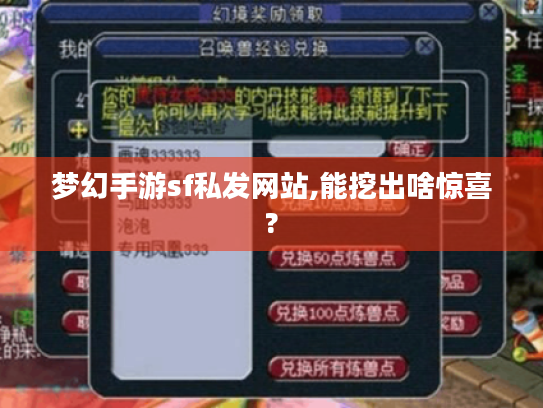 梦幻手游sf私发网站,能挖出啥惊喜?