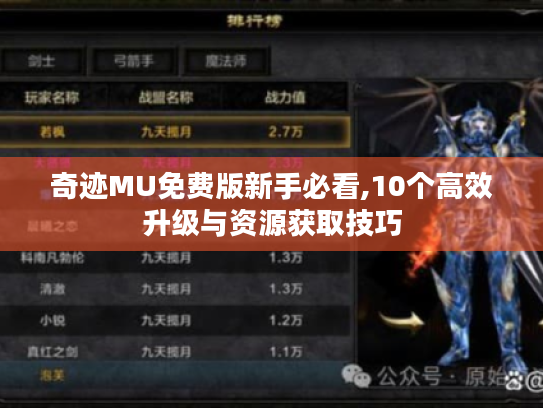 奇迹MU免费版新手必看,10个高效升级与资源获取技巧 奇迹MU免费版新手必看,10个高效升级与资源获取技巧