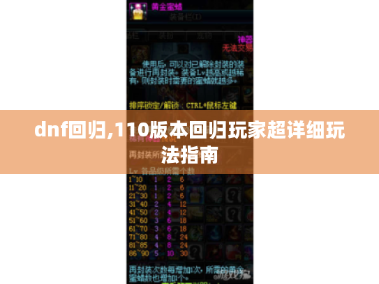 dnf回归,110版本回归玩家超详细玩法指南 dnf回归,110版本回归玩家超详细玩法指南