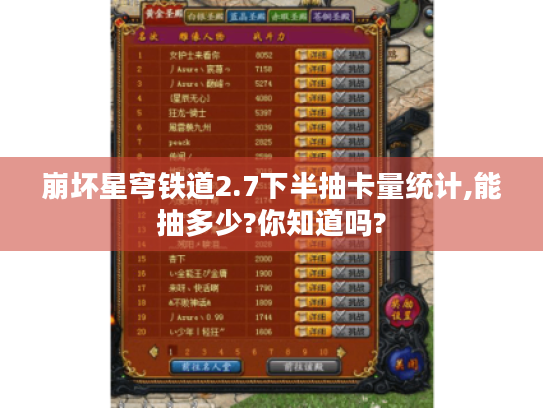 崩坏星穹铁道2.7下半抽卡量统计,能抽多少?你知道吗? 崩坏星穹铁道2.7下半抽卡量统计,能抽多少?你知道吗?