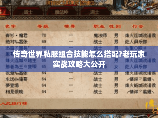 传奇世界私服组合技能怎么搭配?老玩家实战攻略大公开
