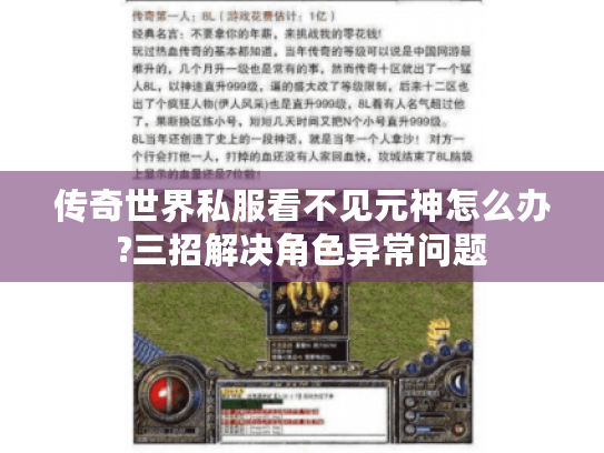 传奇世界私服看不见元神怎么办?三招解决角色异常问题 传奇世界私服看不见元神怎么办?三招解决角色异常问题