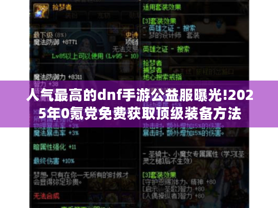 人气最高的dnf手游公益服曝光!2025年0氪党免费获取顶级装备方法 人气最高的dnf手游公益服曝光!2025年0氪党免费获取顶级装备方法