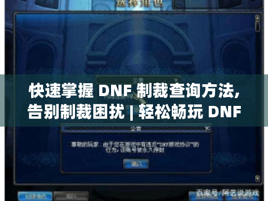 快速掌握 DNF 制裁查询方法,告别制裁困扰 | 轻松畅玩 DNF攻略 快速掌握 DNF 制裁查询方法,告别制裁困扰 | 轻松畅玩 DNF攻略