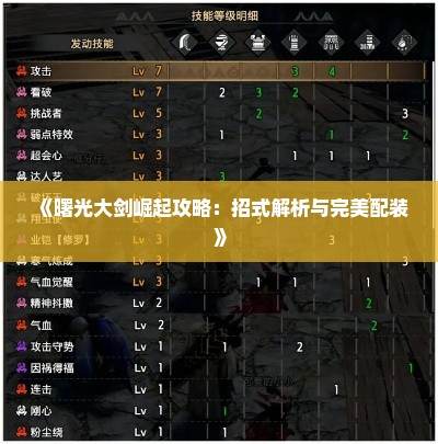 《曙光大剑崛起攻略：招式解析与完美配装》